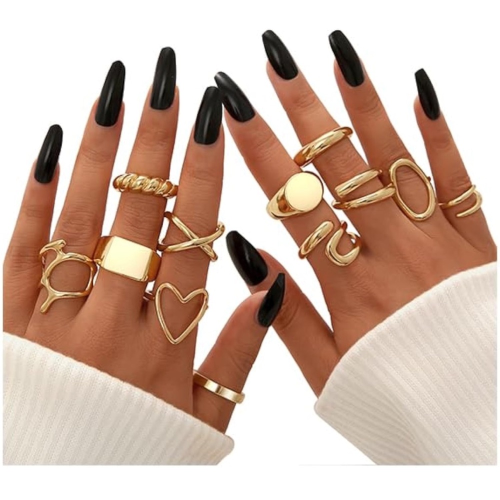 12PCS - 18K Gold Plated Rings Set